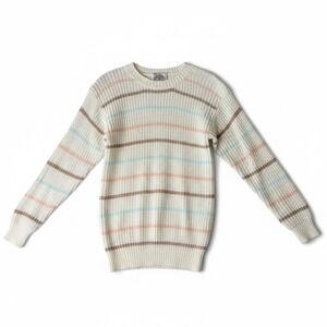 Vintage Helium 1980's Retro Striped Crew Neck Sweater Cream Pastel Women Size L